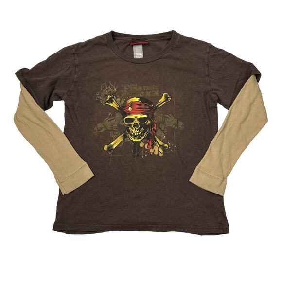 Disney Pirates of the Caribbean Worlds End 2007 2fer T-Shirt Brown Youth L 12/14 - Picture 1 of 6